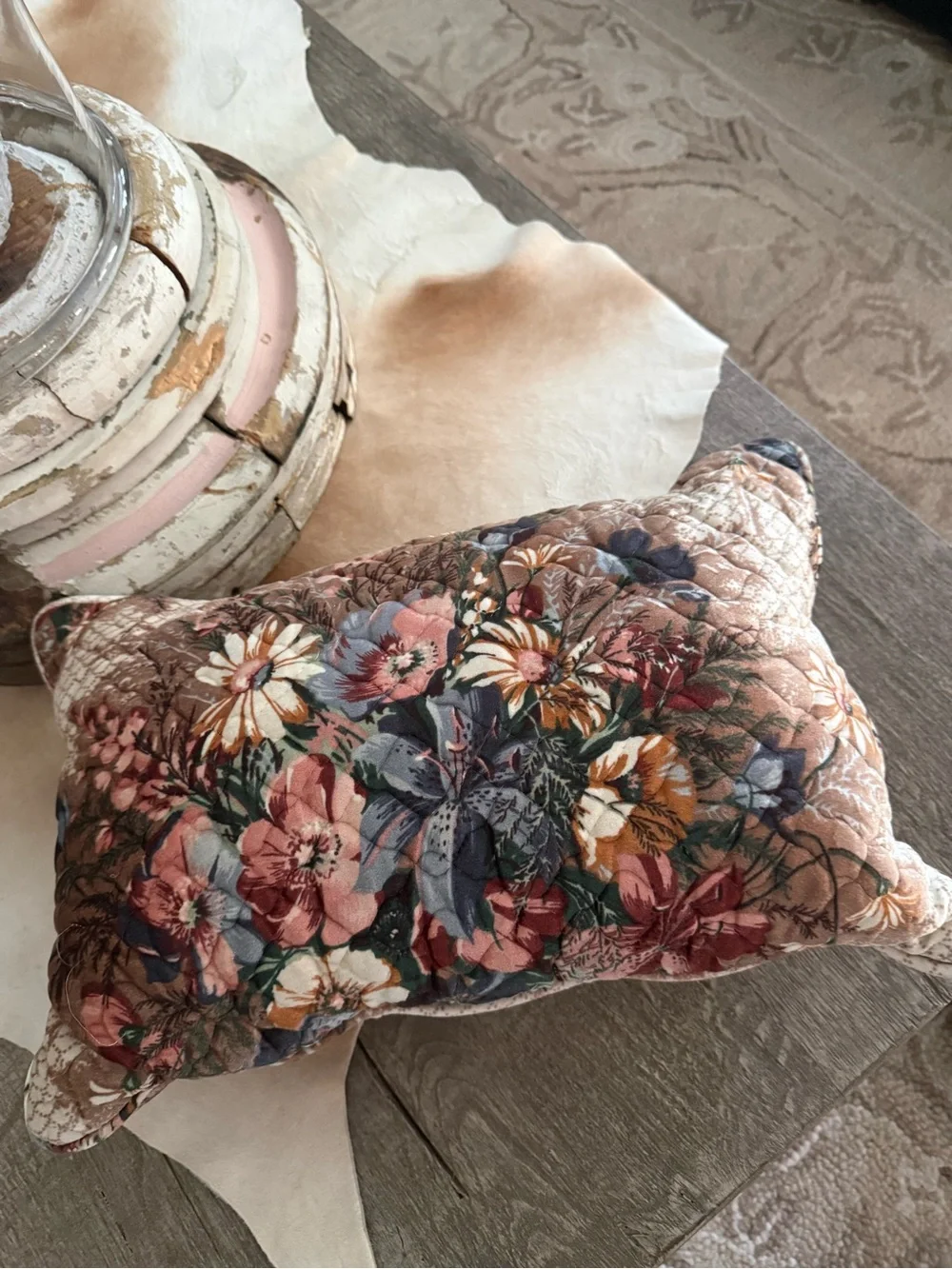 Vintage Floral Quilted Velvet Decorative Pillow - Multi Color